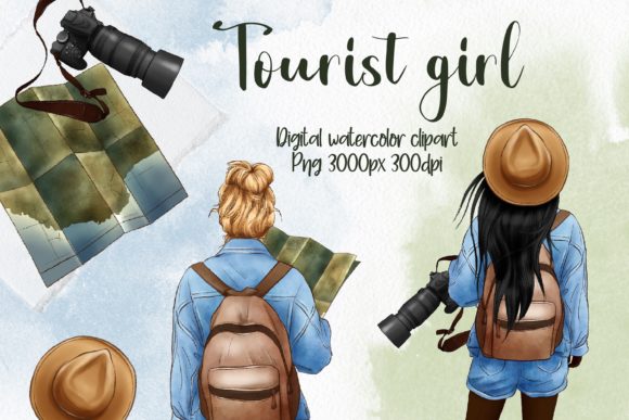 Bring Your Designs to Life with Tourist Girl Clipart, Traveler