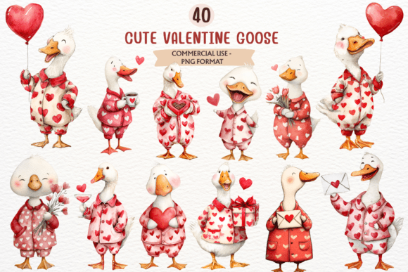 Charming Watercolor Valentine Goose Clipart for Your Projects