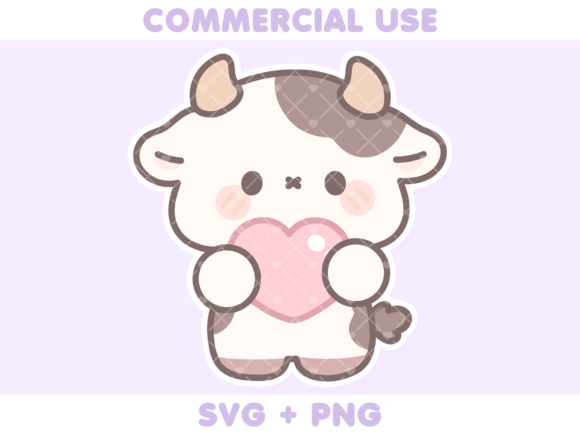 Cute Cow Holding Heart: A Pastel Kawaii Design Asset for Every Creator