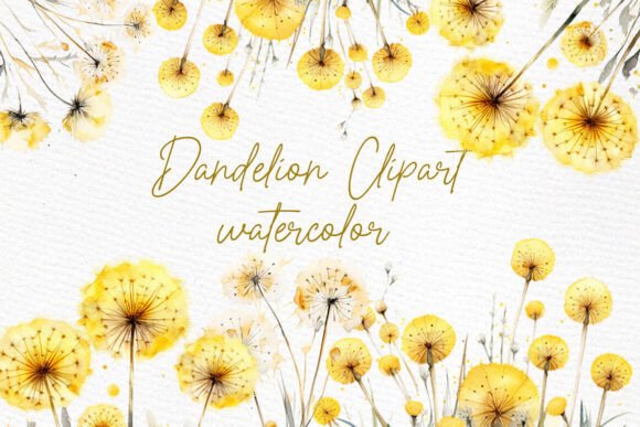 Dandelion Flowers Clipart Yellow Spring: Watercolor Design Assets