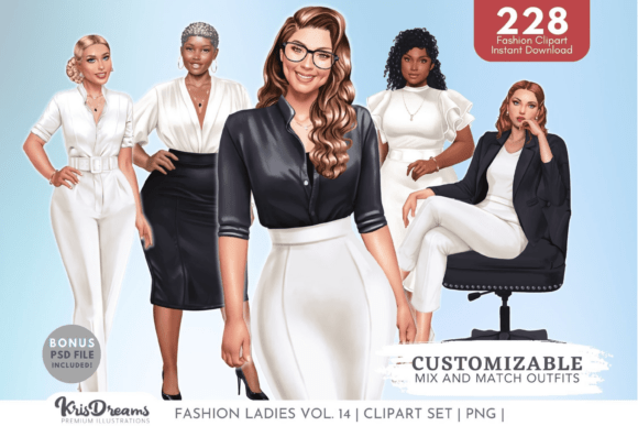 Elevate Your Brand: Office Women Fashion Clipart for Modern Creatives