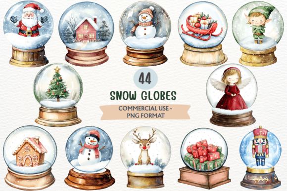 Enchanting Watercolor Snow Globes Christmas Clipart