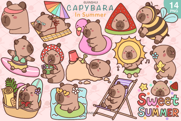 Sunny Capybara Clip Art PNG: Summer Design Essentials