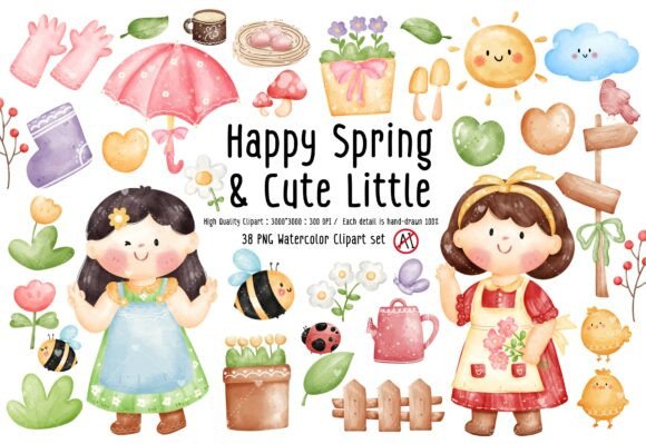 Watercolor Happy Spring and Cute Little: A Creative Asset Guide