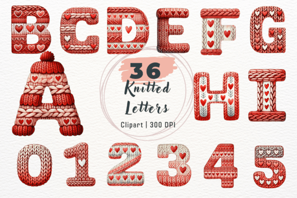 Watercolor Knitted Letters PNG Clipart: A Cozy, Handcrafted Design Asset